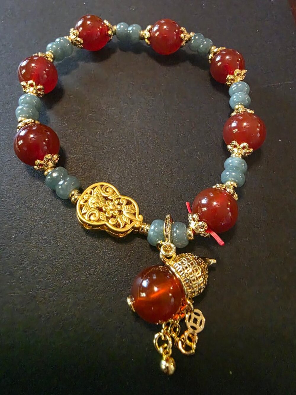 Natural Carnelian and Blue Water Jade bracelet